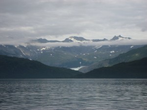 One of many glaciers in view of the Valdez Harbor