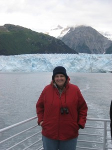 Kari in front of the Meares Glacier