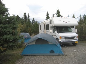 Our campsite at Teklanika River in Denali National Park. The kids got to spend 3 of the 4 nights there in tents. Our second evening we had sideways rain the got into the tents, so all had to sleep in the RV.