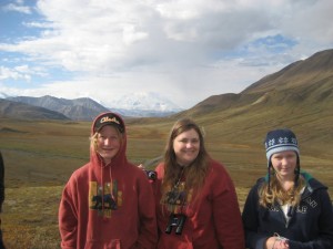 Nick, Kari, and Chelsi with Mt. McKinley in the background.